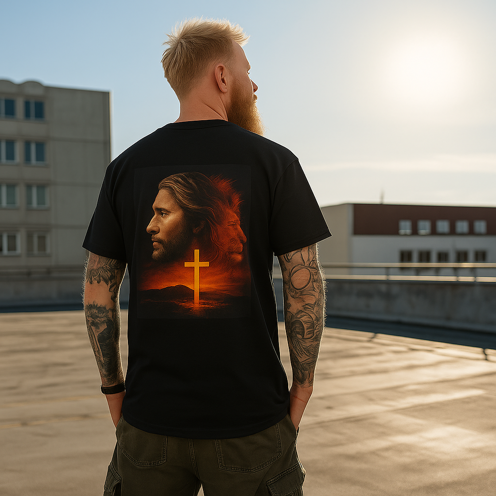 He Reigns – Powerful Jesus and Lion Cross Shirt