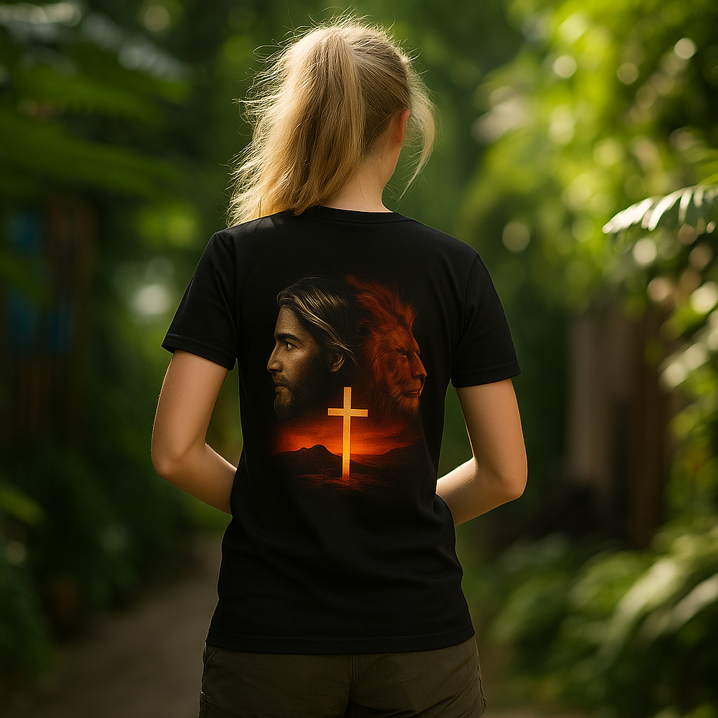 He Reigns – Powerful Jesus and Lion Cross Shirt