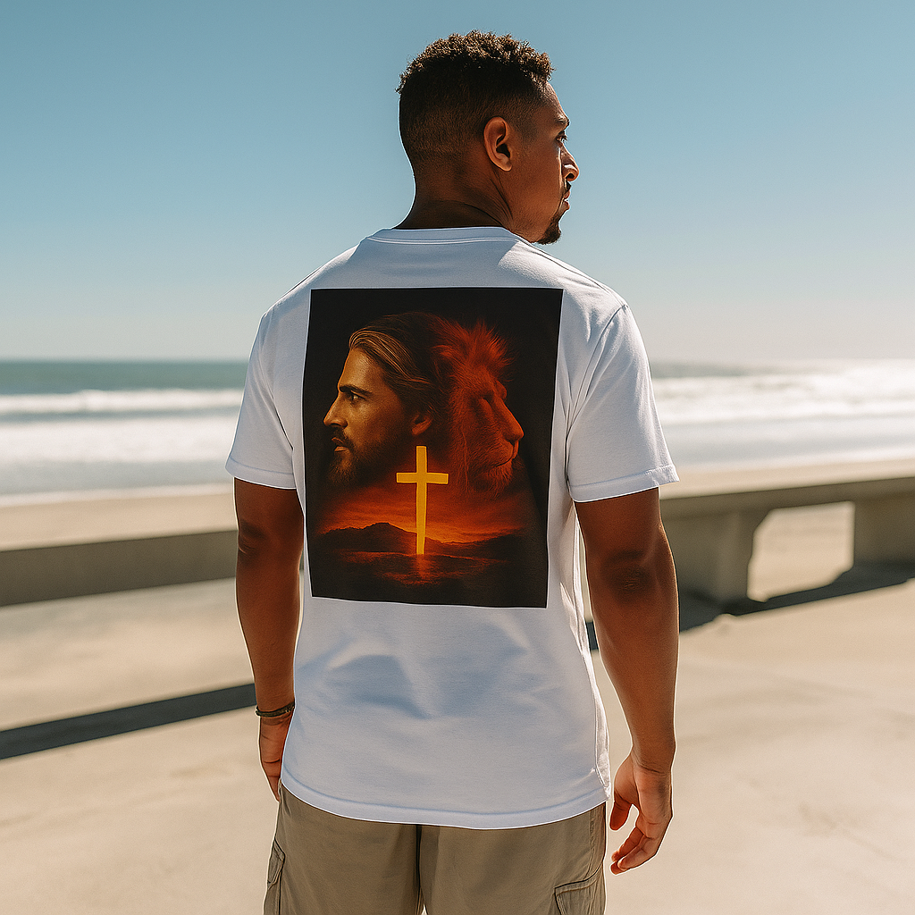 He Reigns – Powerful Jesus and Lion Cross Shirt
