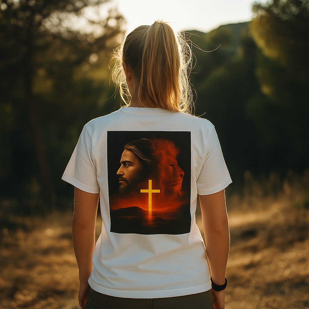 He Reigns – Powerful Jesus and Lion Cross Shirt