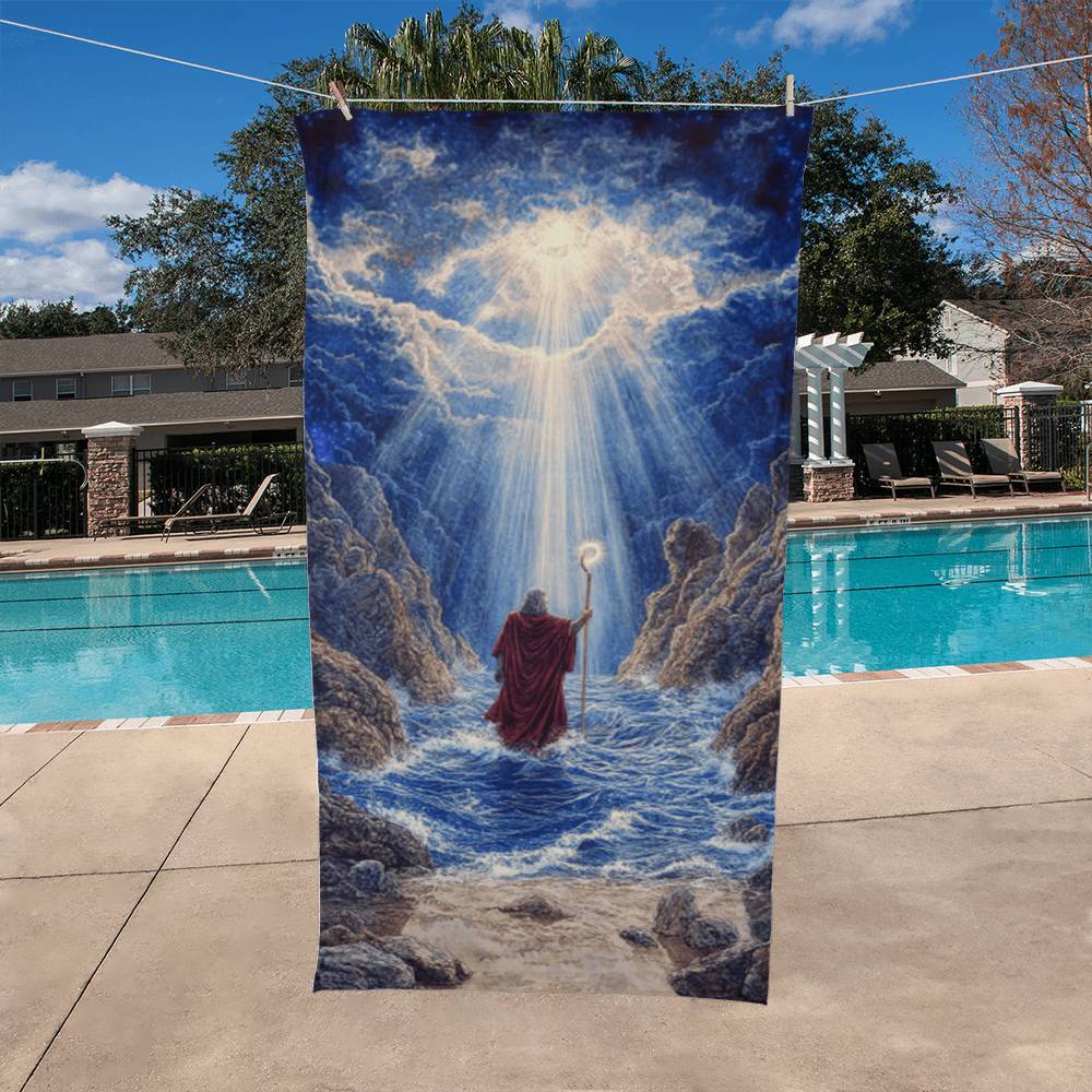 Miracle at the Red Sea Beach Towel-Red Sea Miracle, Bold Graphics, Perfect Gift for Believers