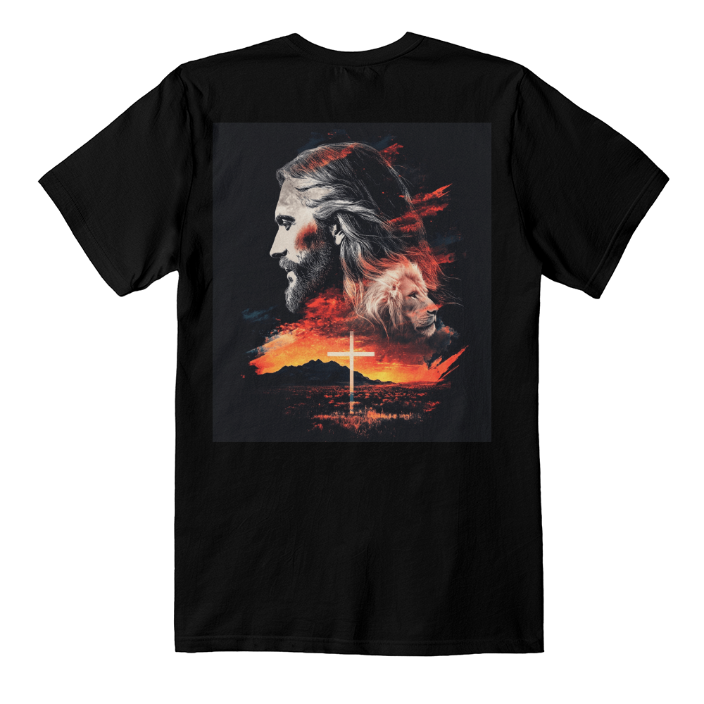 He Reigns – Powerful Jesus and Lion Cross Shirt