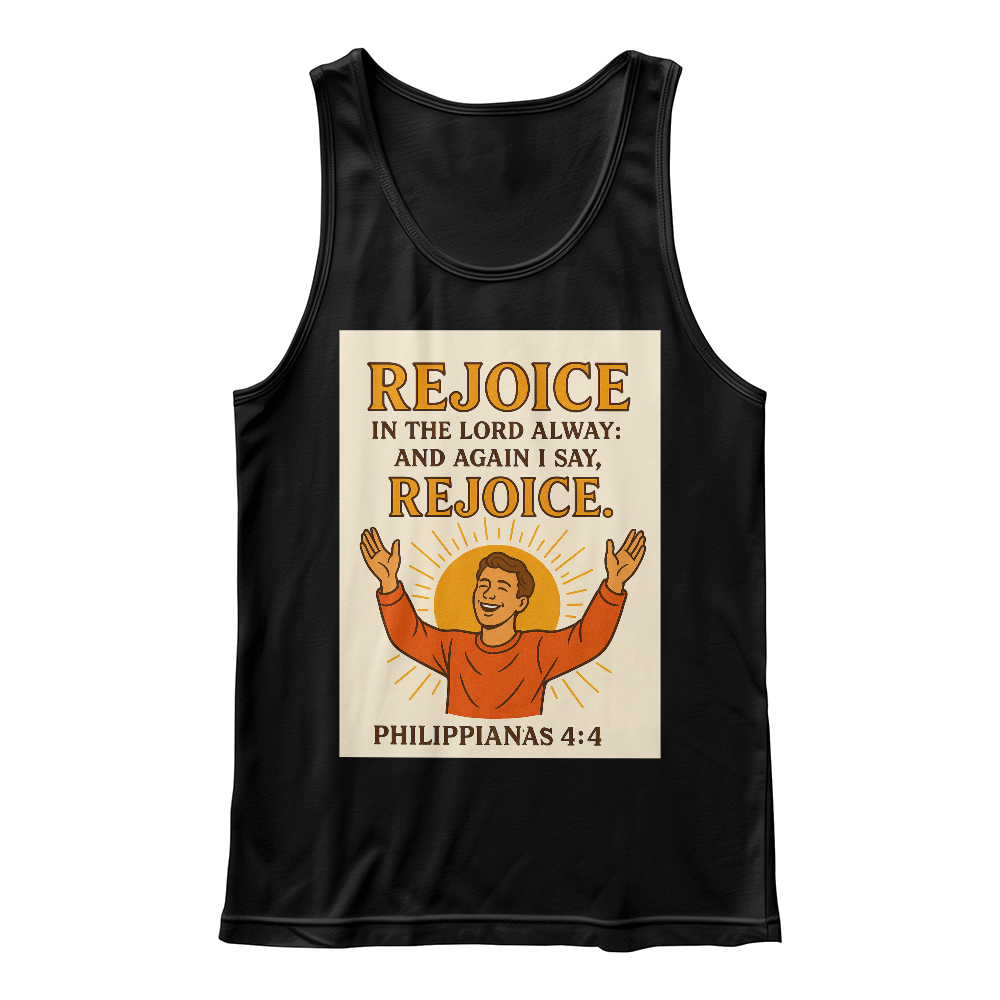 Faith-Based Summer Tank – Rejoice in the Lord – Bible Verse Spiritual Shirt