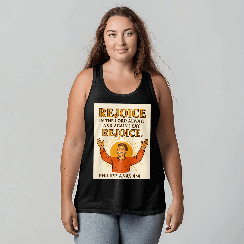 Faith-Based Summer Tank – Rejoice in the Lord – Bible Verse Spiritual Shirt