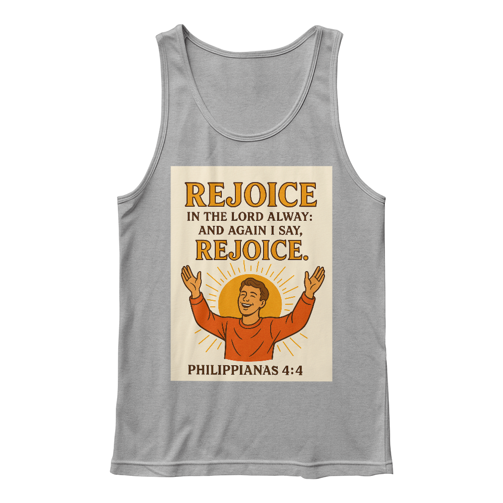 Faith-Based Summer Tank – Rejoice in the Lord – Bible Verse Spiritual Shirt
