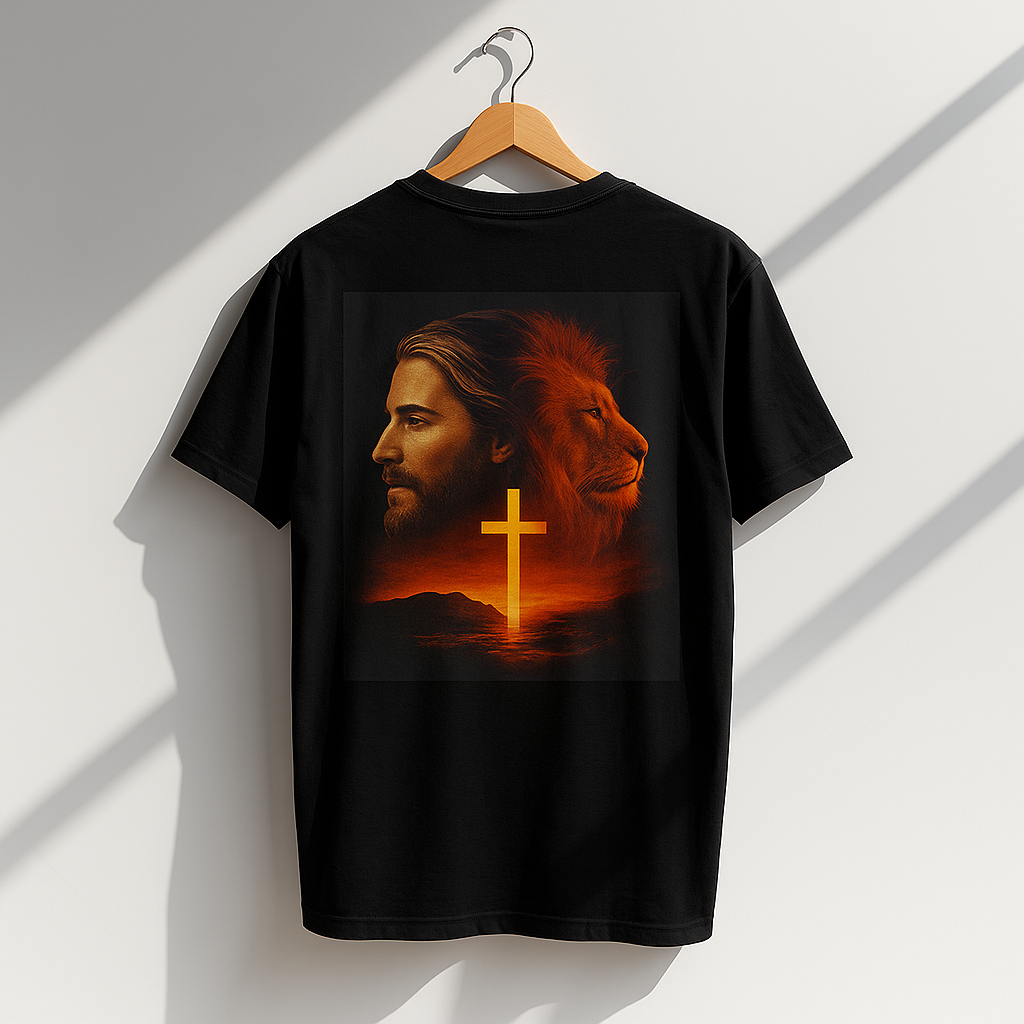 He Reigns – Powerful Jesus and Lion Cross Shirt