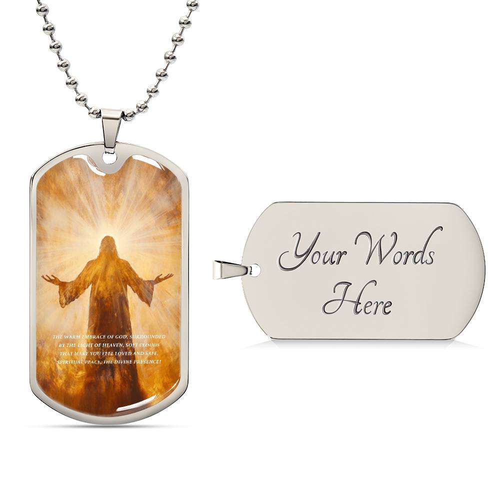 "Personalized Luxury Military Necklace – Custom Engraving, 18K Gold Finish, Perfect Keepsake Inspired by Biblical Love and Faith"