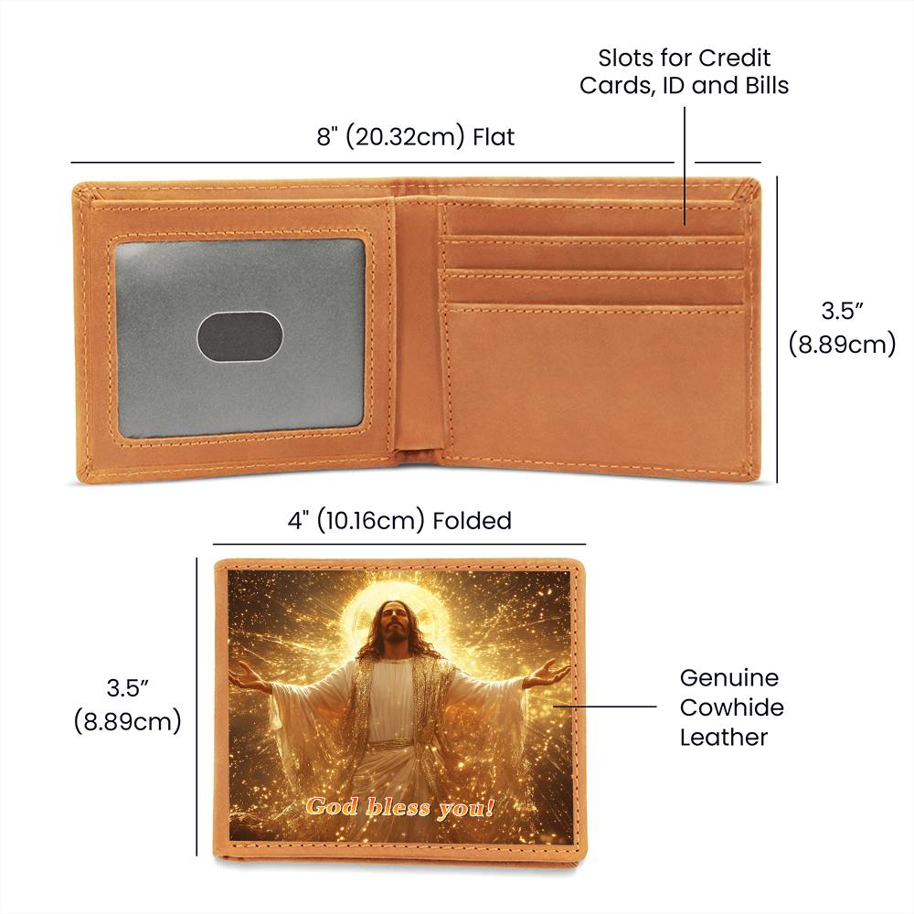 "Faith-Inspired Graphic Leather Wallet – Genuine Cowhide, Vintage Look, A Meaningful Gift for Your"