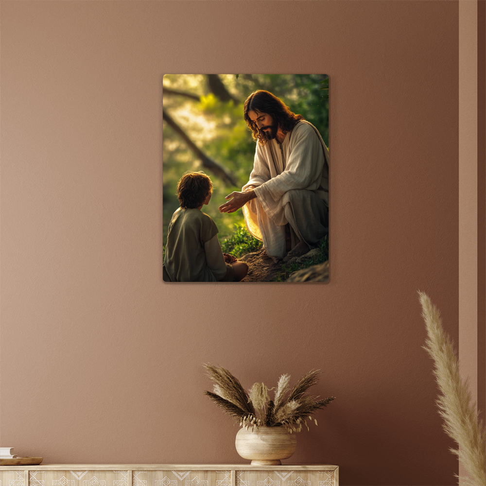 Divine Guidance Canvas – Warm Tones, Sacred Moment, Embrace the Light of Wisdom