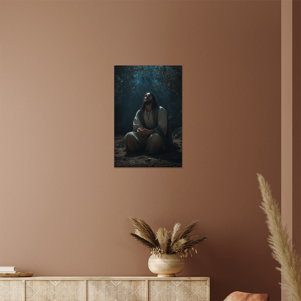 Silent Prayer Wall Art – Midnight Serenity, Divine Presence, Embrace the Light Within