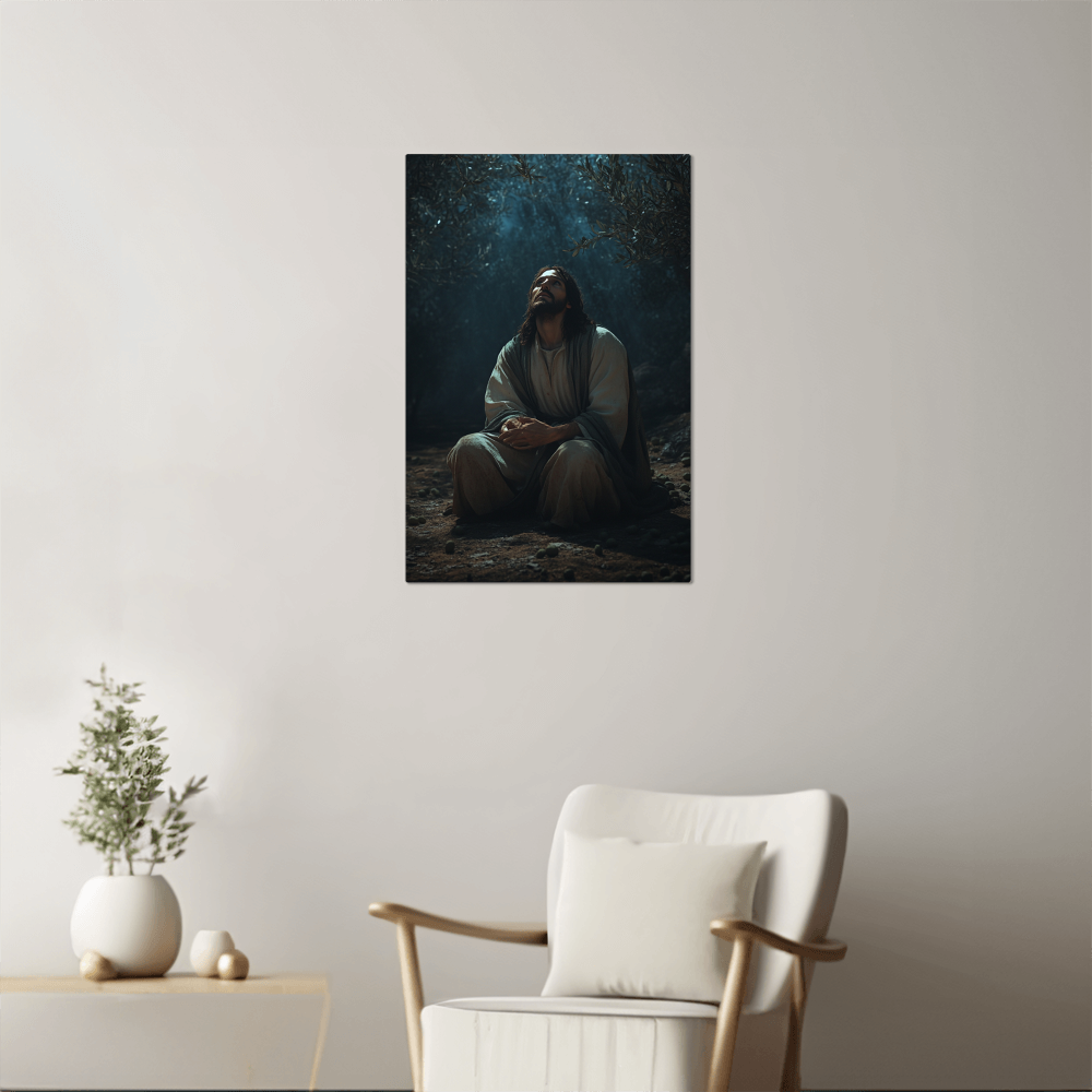 Silent Prayer Wall Art – Midnight Serenity, Divine Presence, Embrace the Light Within