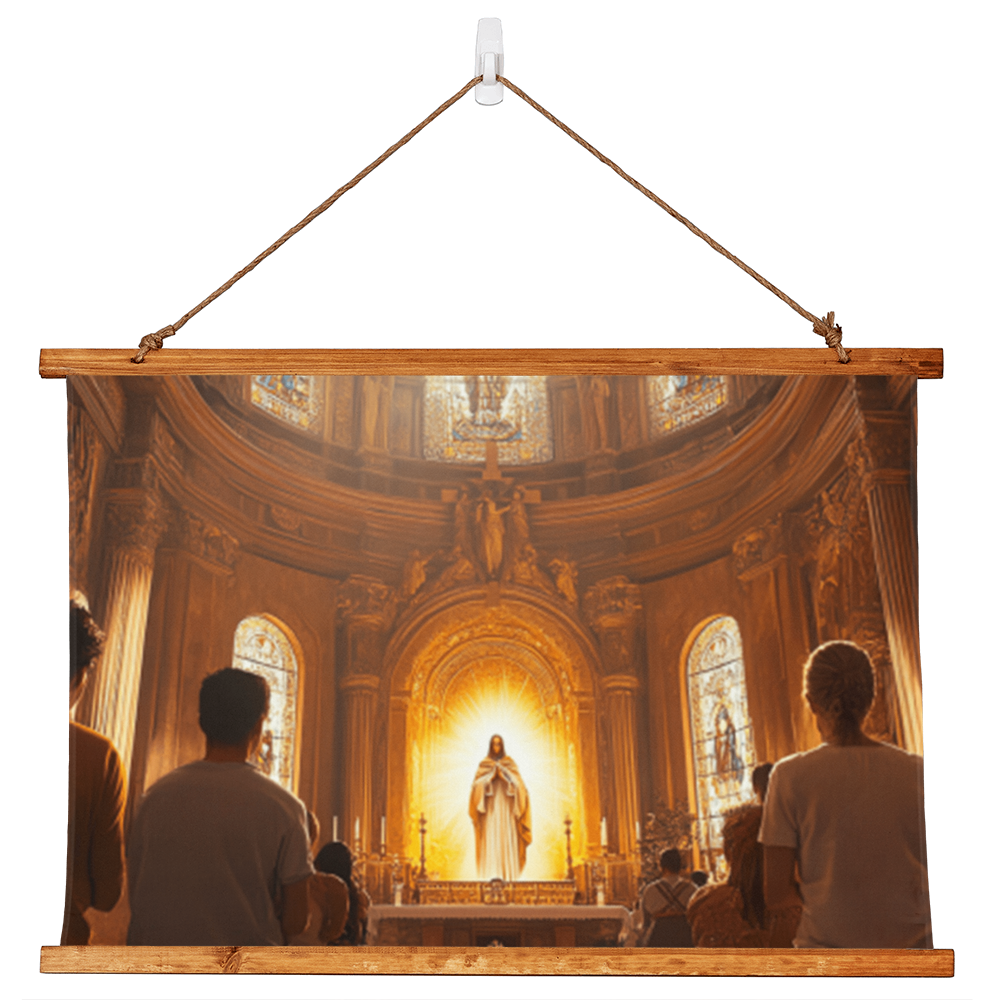 Sacred Devotion Hanging Canvas – Vintage Wooden Frame, Majestic Church Altar, Embrace Divine Presence