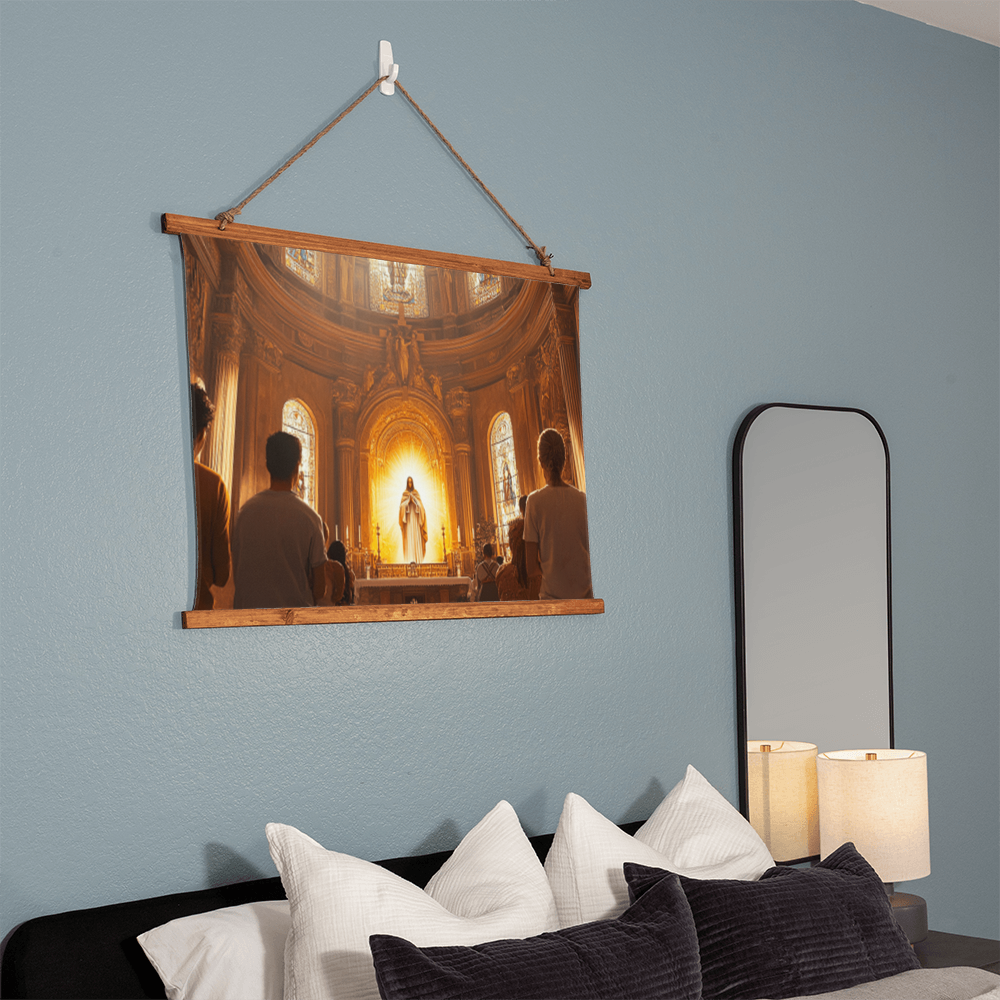 Sacred Devotion Hanging Canvas – Vintage Wooden Frame, Majestic Church Altar, Embrace Divine Presence