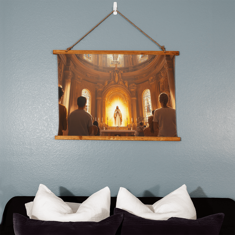 Sacred Devotion Hanging Canvas – Vintage Wooden Frame, Majestic Church Altar, Embrace Divine Presence