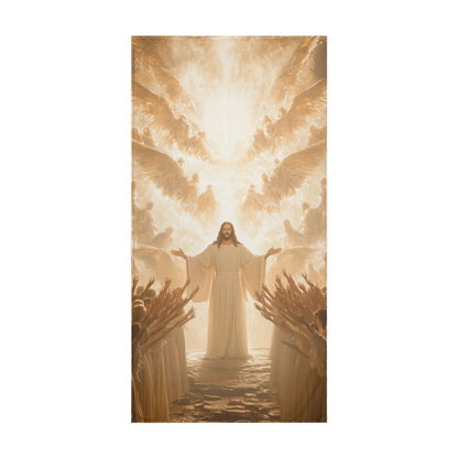 Jesus' Return Beach Towel – Luxurious Softness with Angels and People Welcoming Jesus