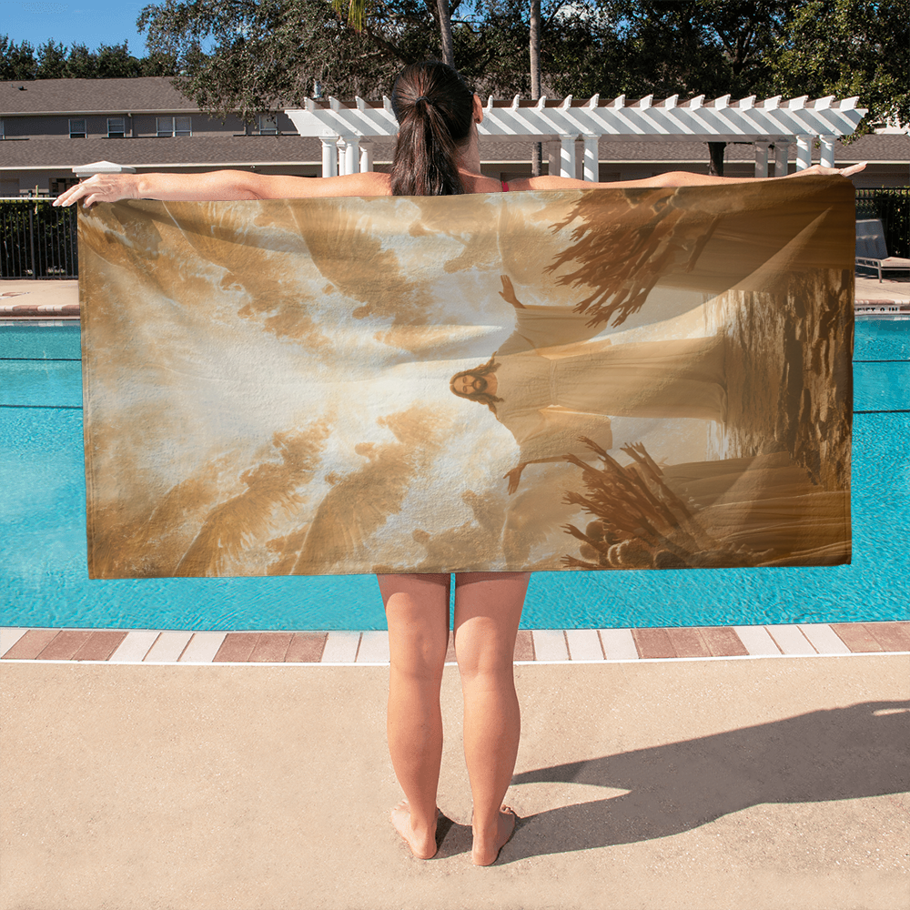 Jesus' Return Beach Towel – Luxurious Softness with Angels and People Welcoming Jesus