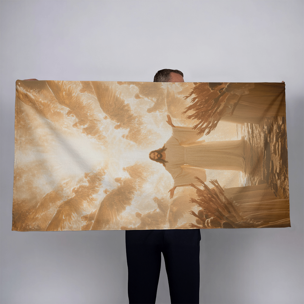 Jesus' Return Beach Towel – Luxurious Softness with Angels and People Welcoming Jesus