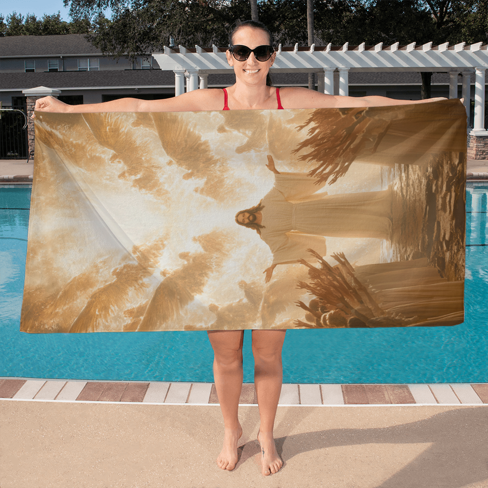 Jesus' Return Beach Towel – Luxurious Softness with Angels and People Welcoming Jesus