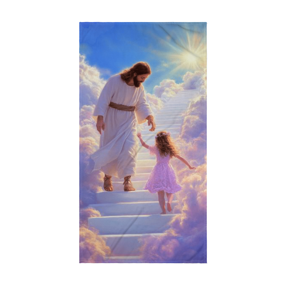 Heavenly Guide Towel – Soft and Absorbent, Showing Jesus Leading with Sunlit Steps