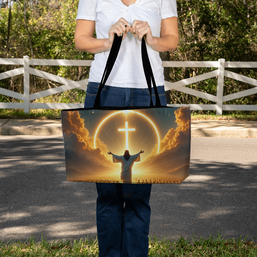 Sacred Redemption Tote – High-Quality Canvas Featuring a Divine Light Theme