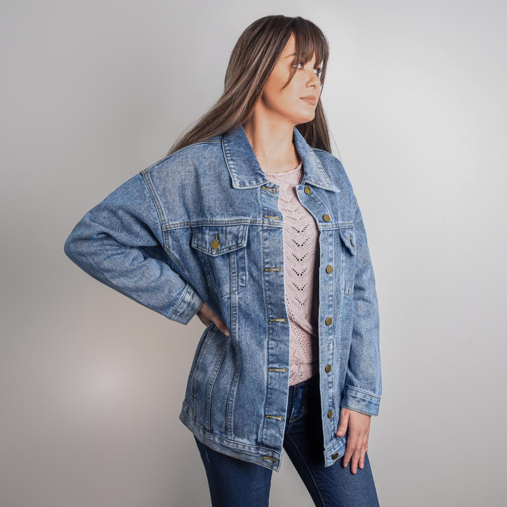 "Custom Oversized Women's DTG Denim Jacket: Bold, Stylish, and One-of-a-Kind"