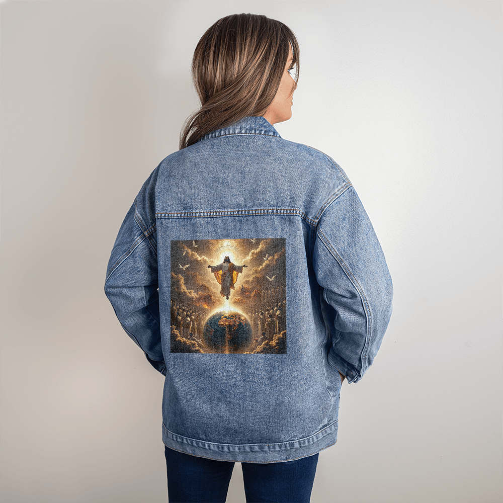 Heavenly Arrival Denim Jacket – Durable Denim, Jesus’ Return, A Celebration of Salvation and Grace.