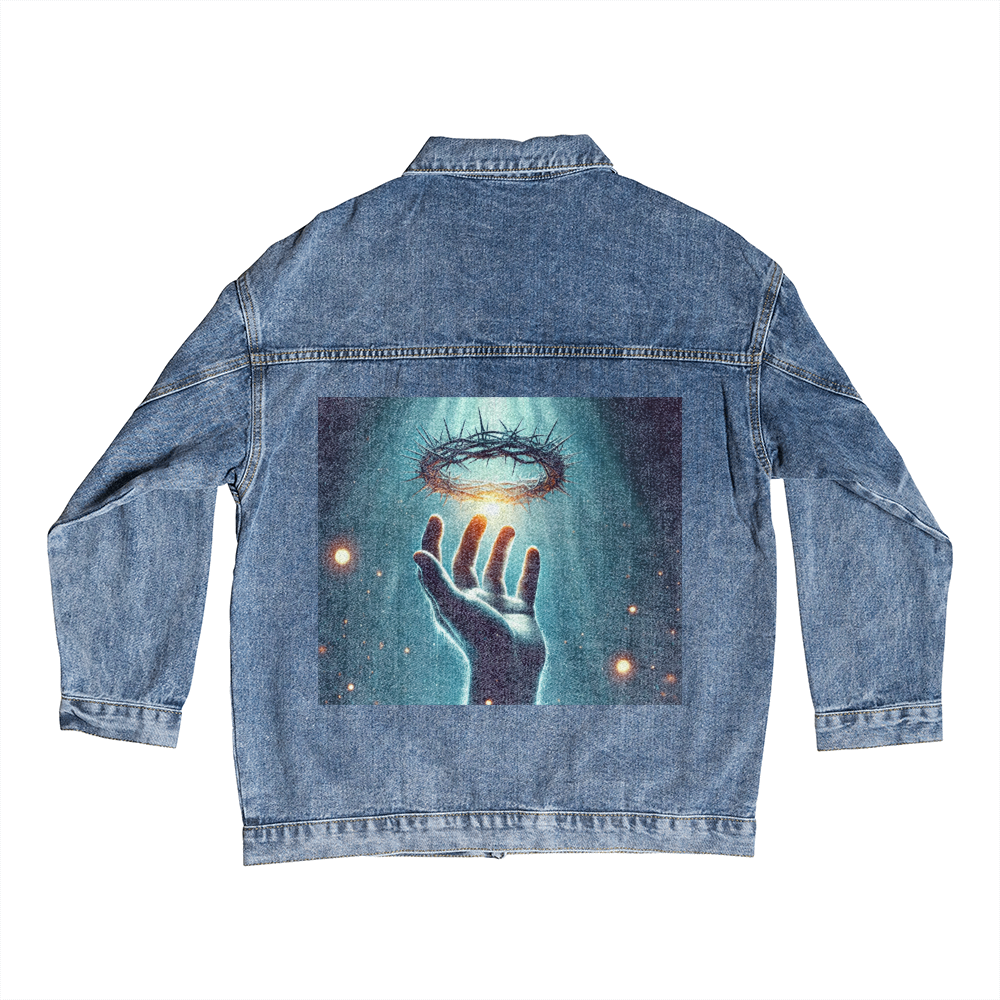 Crown of Sacrifice Denim Jacket – A Bold Symbol of Christ’s Love, Crafted for Comfort and Style