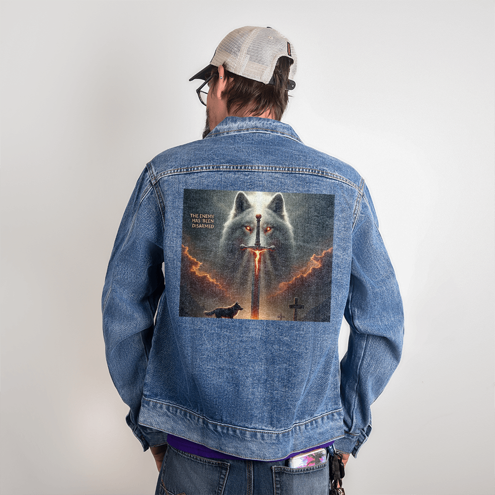 Victory in Christ Denim Jacket – Colossians 2:15, Triumph Over Darkness, A Stylish and Bold Declaration of Faith