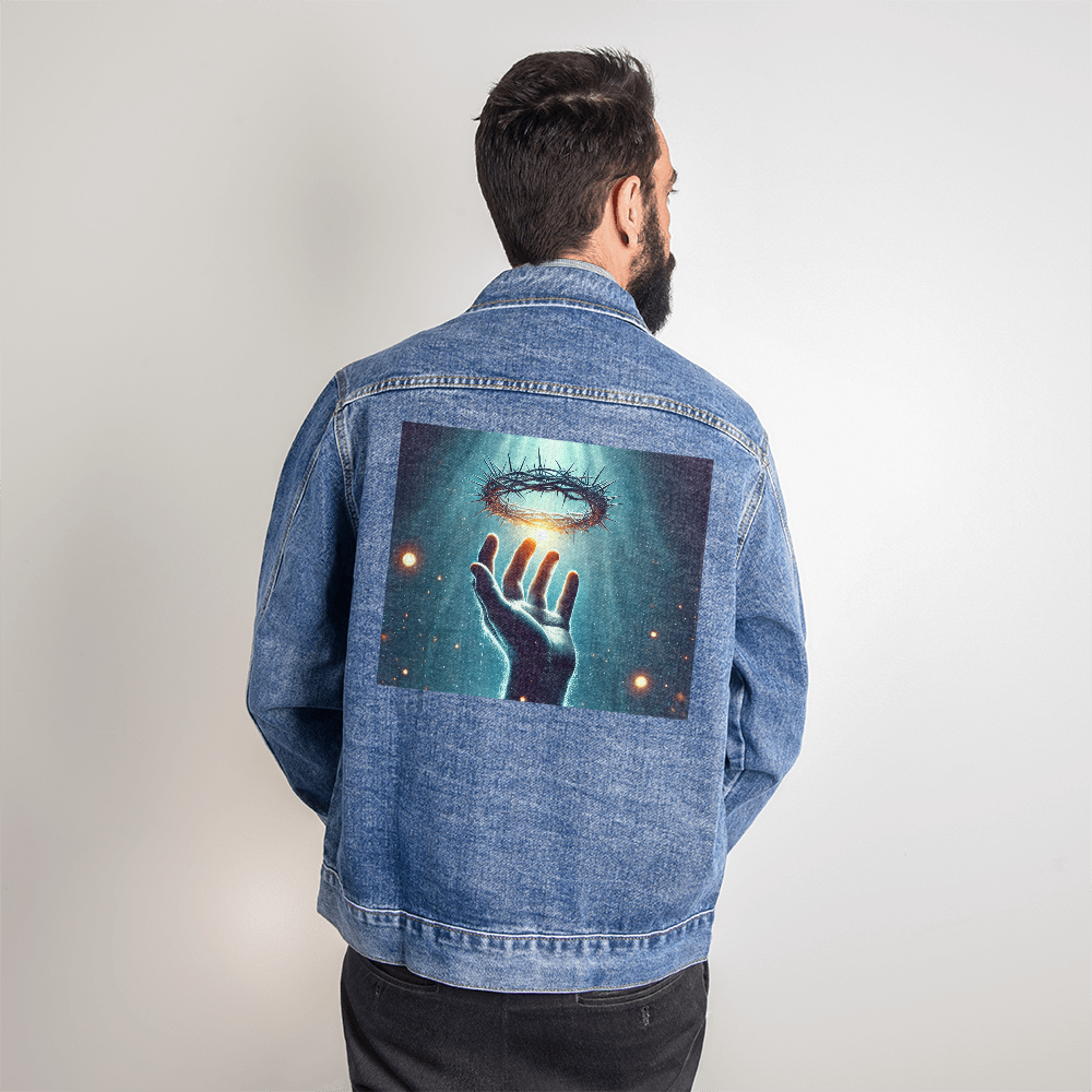 Crown of Sacrifice Denim Jacket – A Bold Symbol of Christ’s Love, Crafted for Comfort and Style