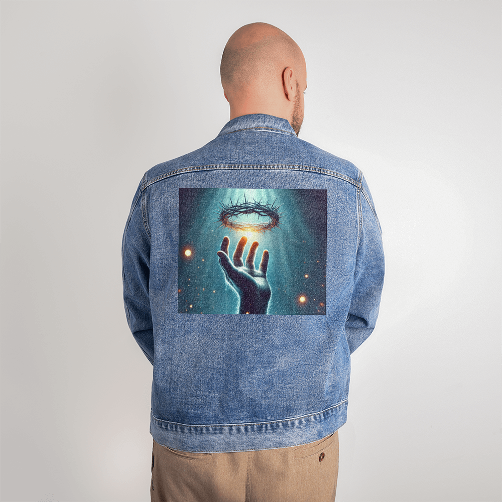 Crown of Sacrifice Denim Jacket – A Bold Symbol of Christ’s Love, Crafted for Comfort and Style