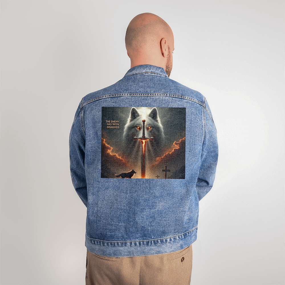 Victory in Christ Denim Jacket – Colossians 2:15, Triumph Over Darkness, A Stylish and Bold Declaration of Faith