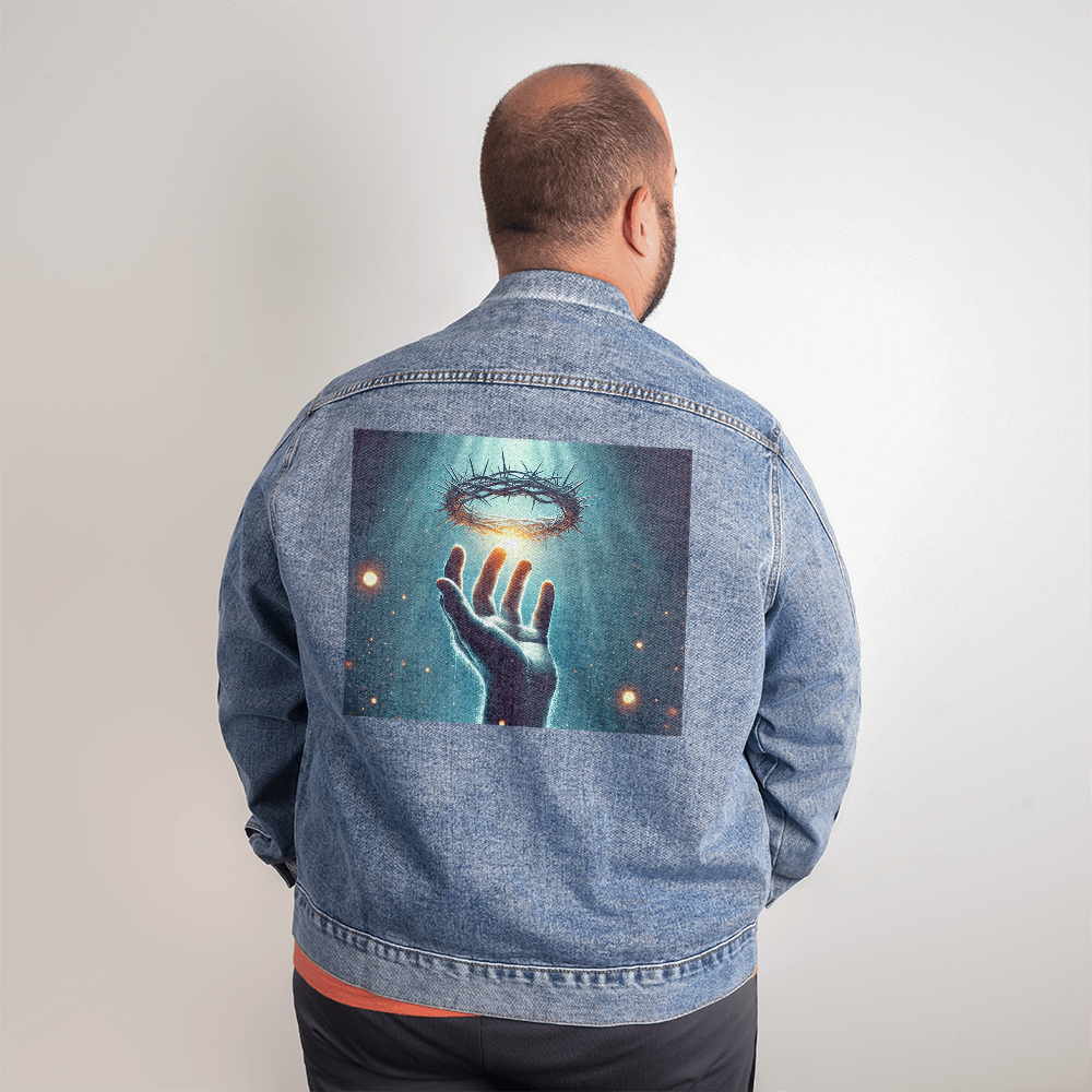 Crown of Sacrifice Denim Jacket – A Bold Symbol of Christ’s Love, Crafted for Comfort and Style