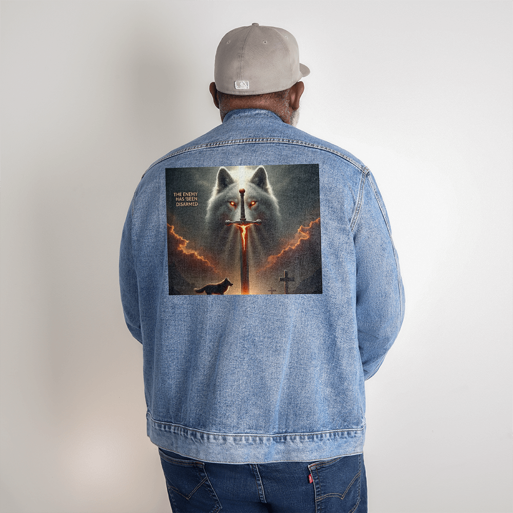 Victory in Christ Denim Jacket – Colossians 2:15, Triumph Over Darkness, A Stylish and Bold Declaration of Faith