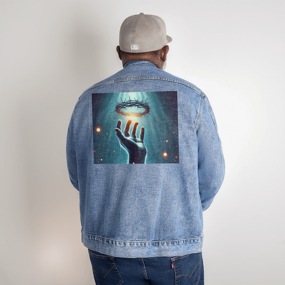 Crown of Sacrifice Denim Jacket – A Bold Symbol of Christ’s Love, Crafted for Comfort and Style