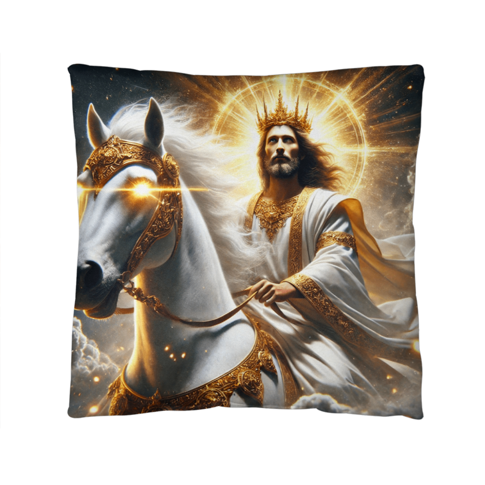 Divine Majesty Pillow – Skin-Friendly Material with Christ the King on a White Horse