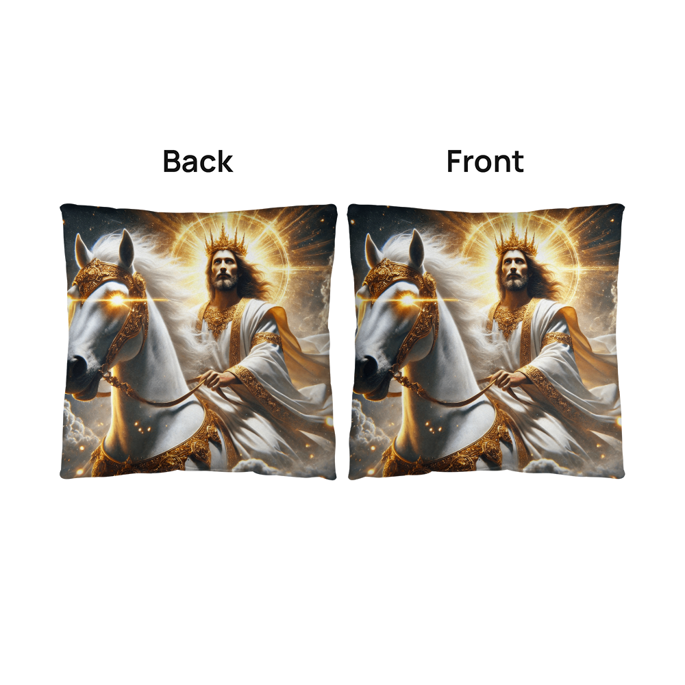 Divine Majesty Pillow – Skin-Friendly Material with Christ the King on a White Horse