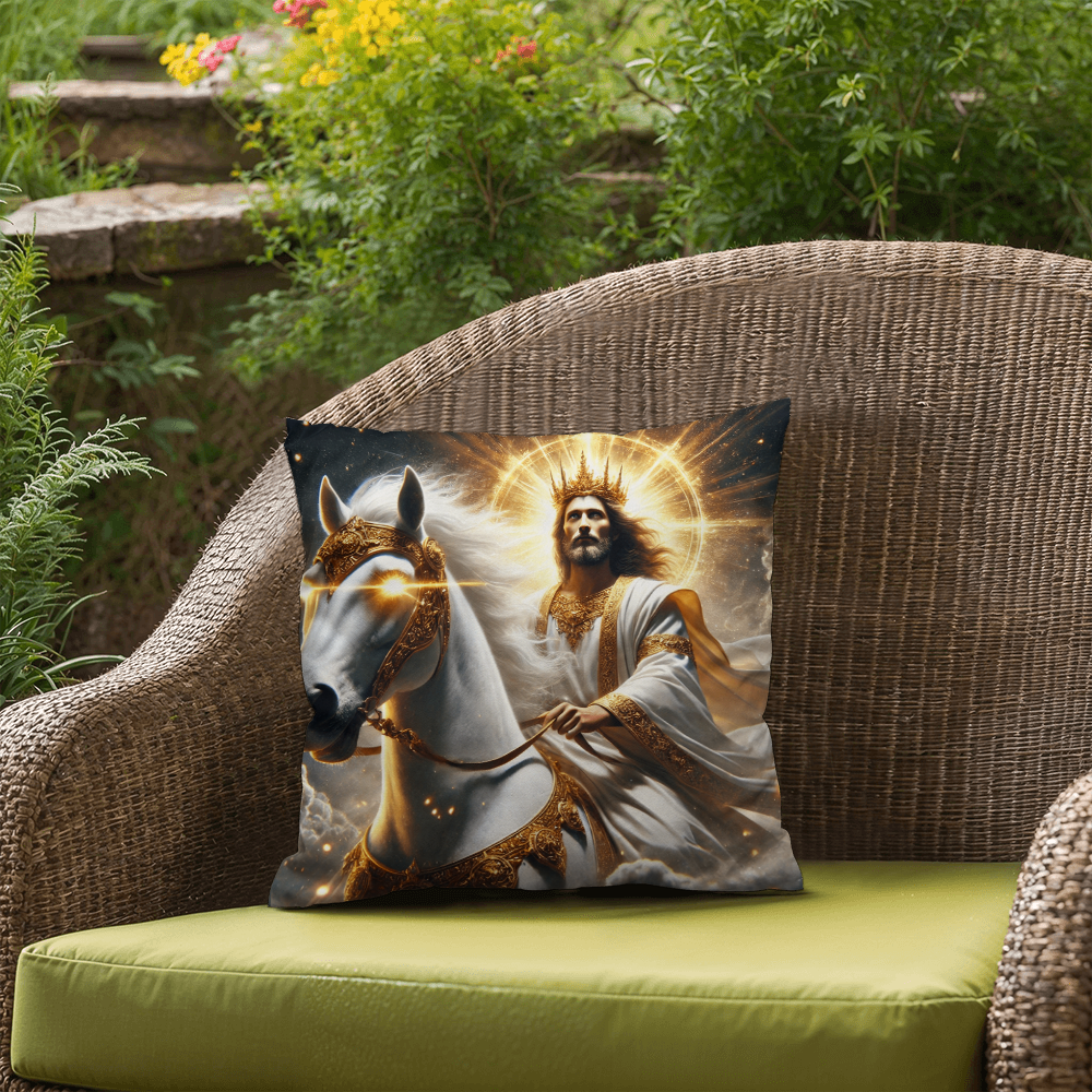 Divine Majesty Pillow – Skin-Friendly Material with Christ the King on a White Horse