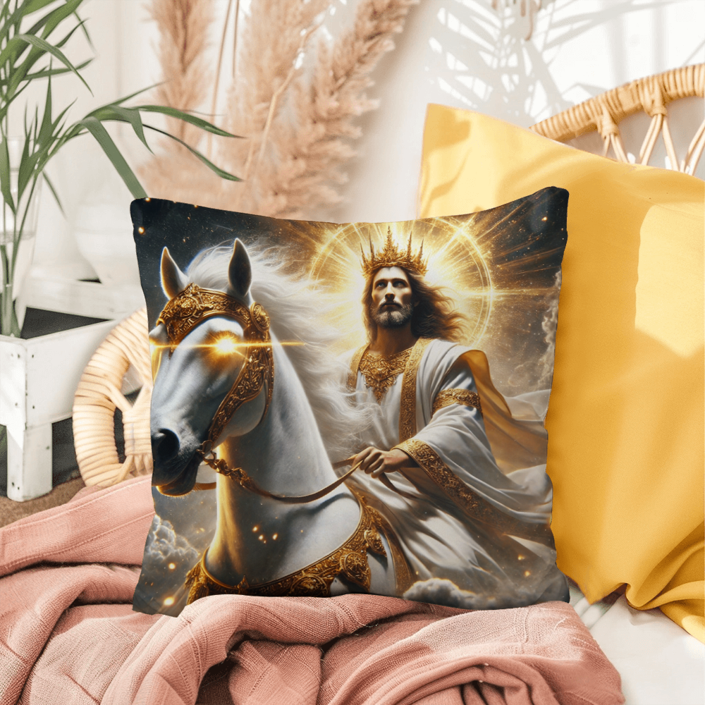 Divine Majesty Pillow – Skin-Friendly Material with Christ the King on a White Horse