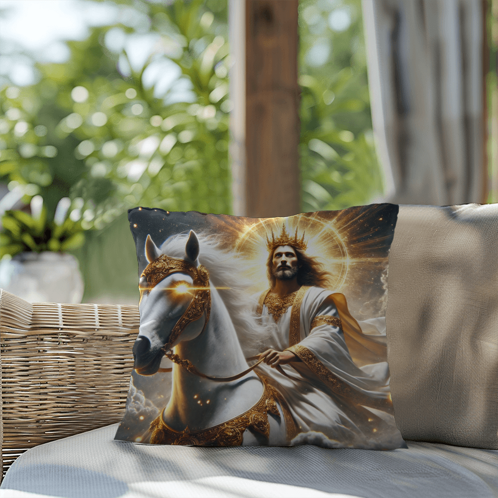 Divine Majesty Pillow – Skin-Friendly Material with Christ the King on a White Horse