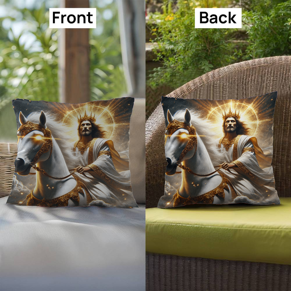 Divine Majesty Pillow – Skin-Friendly Material with Christ the King on a White Horse