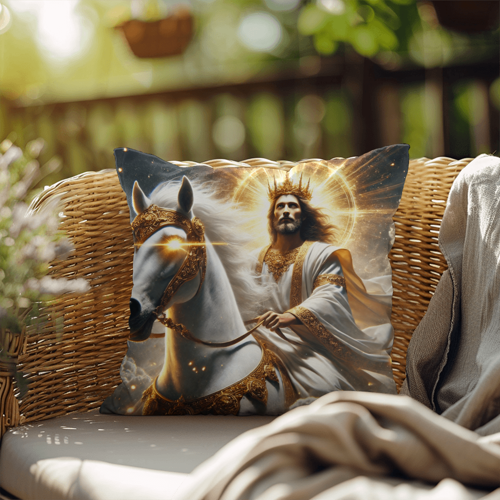 Divine Majesty Pillow – Skin-Friendly Material with Christ the King on a White Horse