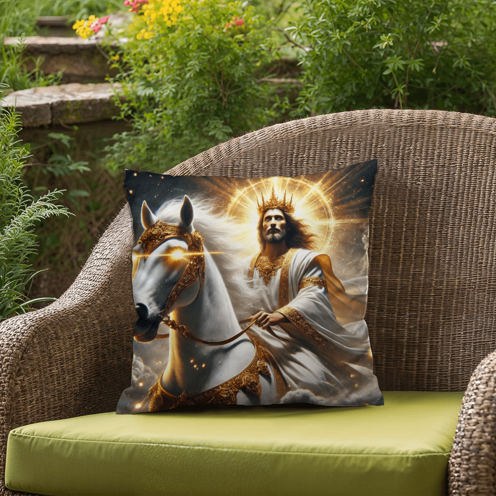 Divine Majesty Pillow – Skin-Friendly Material with Christ the King on a White Horse