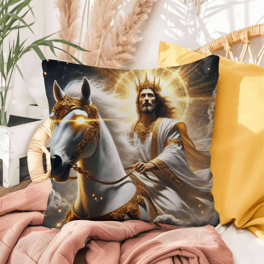 Divine Majesty Pillow – Skin-Friendly Material with Christ the King on a White Horse