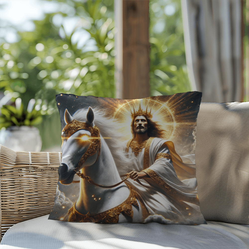 Divine Majesty Pillow – Skin-Friendly Material with Christ the King on a White Horse