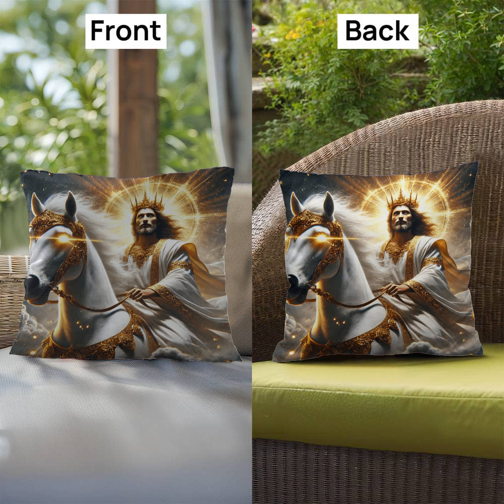 Divine Majesty Pillow – Skin-Friendly Material with Christ the King on a White Horse