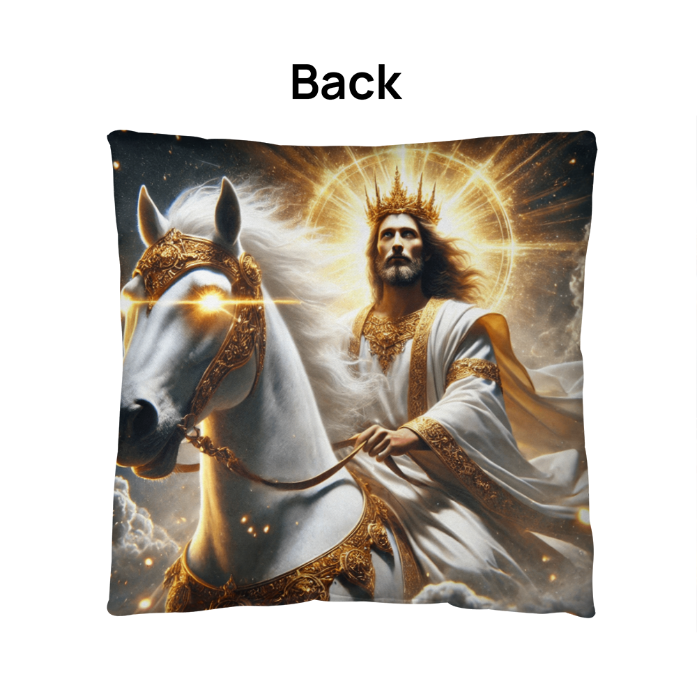 Divine Majesty Pillow – Skin-Friendly Material with Christ the King on a White Horse