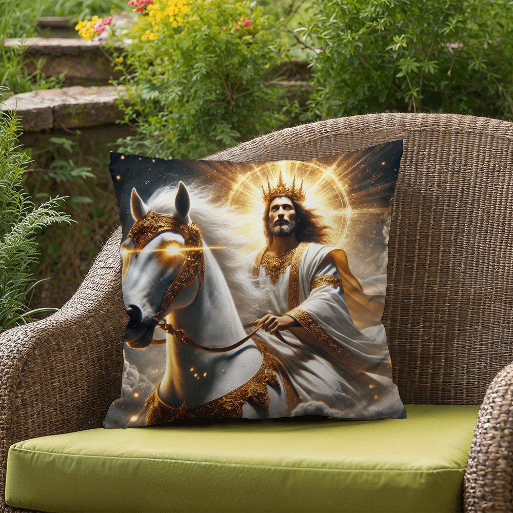 Divine Majesty Pillow – Skin-Friendly Material with Christ the King on a White Horse