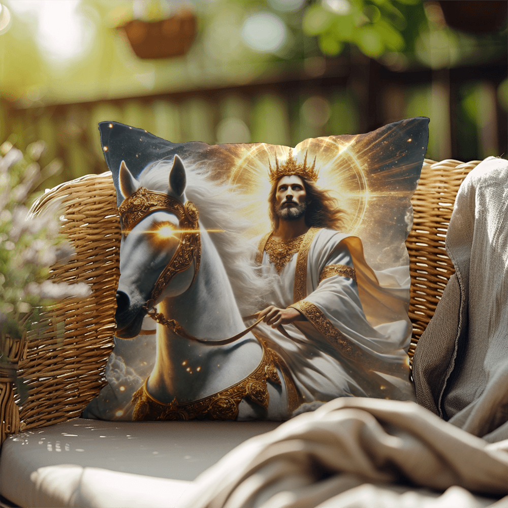 Divine Majesty Pillow – Skin-Friendly Material with Christ the King on a White Horse