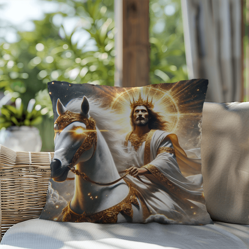 Divine Majesty Pillow – Skin-Friendly Material with Christ the King on a White Horse