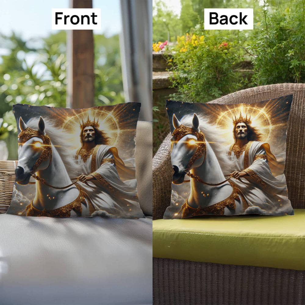 Divine Majesty Pillow – Skin-Friendly Material with Christ the King on a White Horse